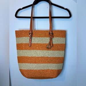 Michael Kors Orange and Cream Woven Tote